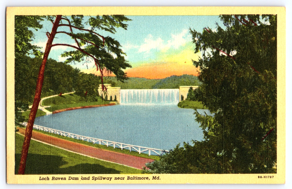 Baltimore Maryland Loch Raven Dam And Water Spillway Vintage Linen Postcard