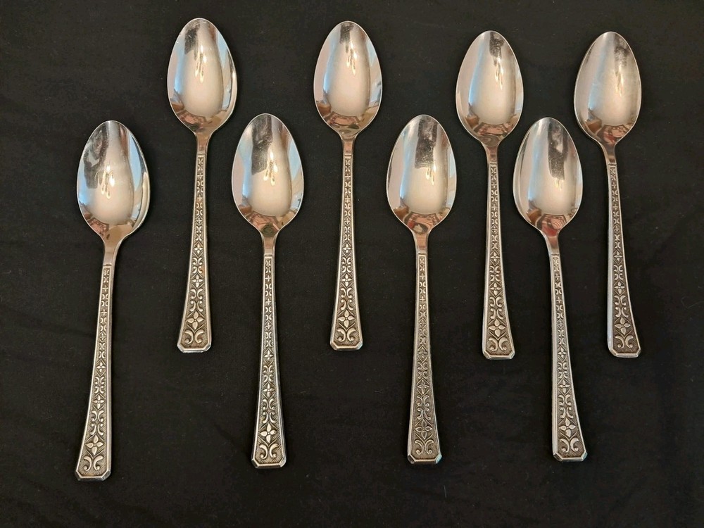 Interpur Florenz Stainless 8 Teaspoons 4 Petal Flower Relief Style Design Japan