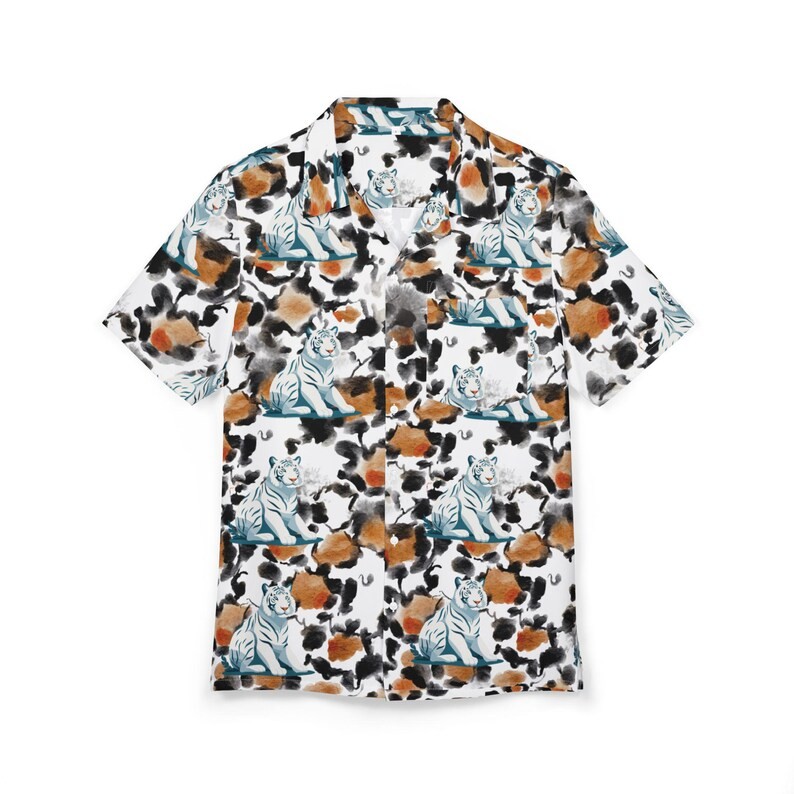 White Tiger Hawaiian Shirt Men's Tropical Beach Aloha Summer