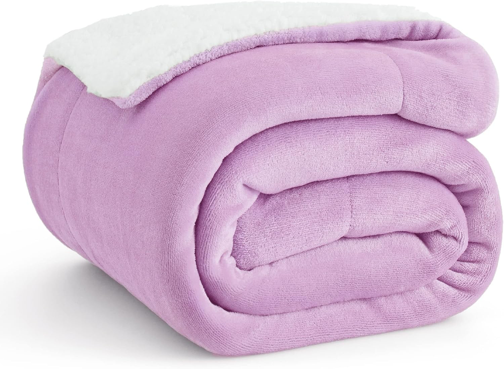 Sherpa Fleece Throw Blanket 50x60 Lilac Soft Plush Winter Warmth