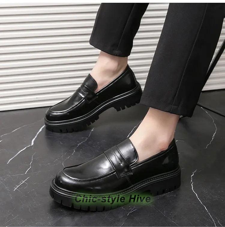 Mens Loafers Slip on Casual Leather Shoes Round Toe Oxfords Business Dress Shoes