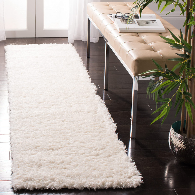 Safavieh Madrid Shag Collection Runner Rug - 2 X 12 Ivory Solid Design