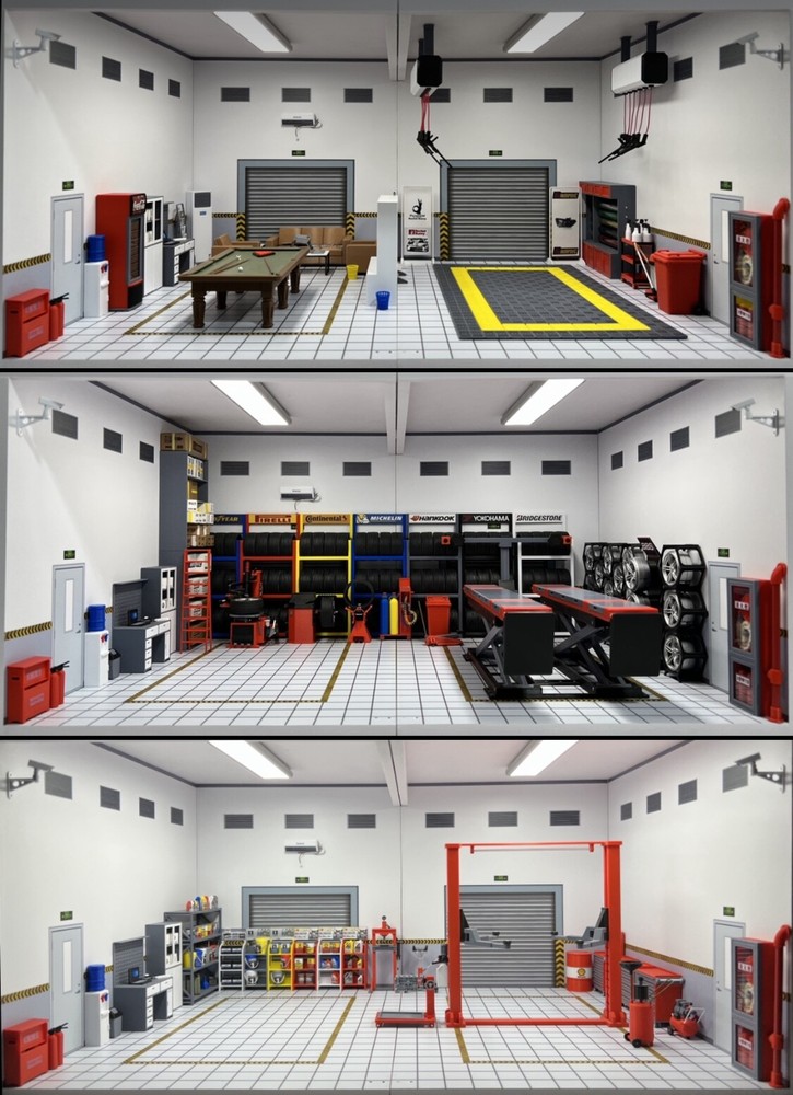 Diorama 1/18 Car Garage Props Model Workshop Repair Tool Scene Model Accessories