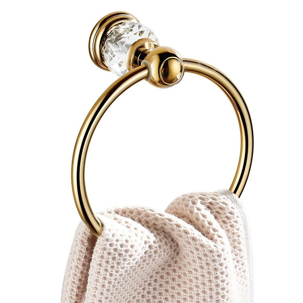 Crystal Towel Ring, Gold Towel Holders for Bathrooms, Round Hand Towel Rack W...