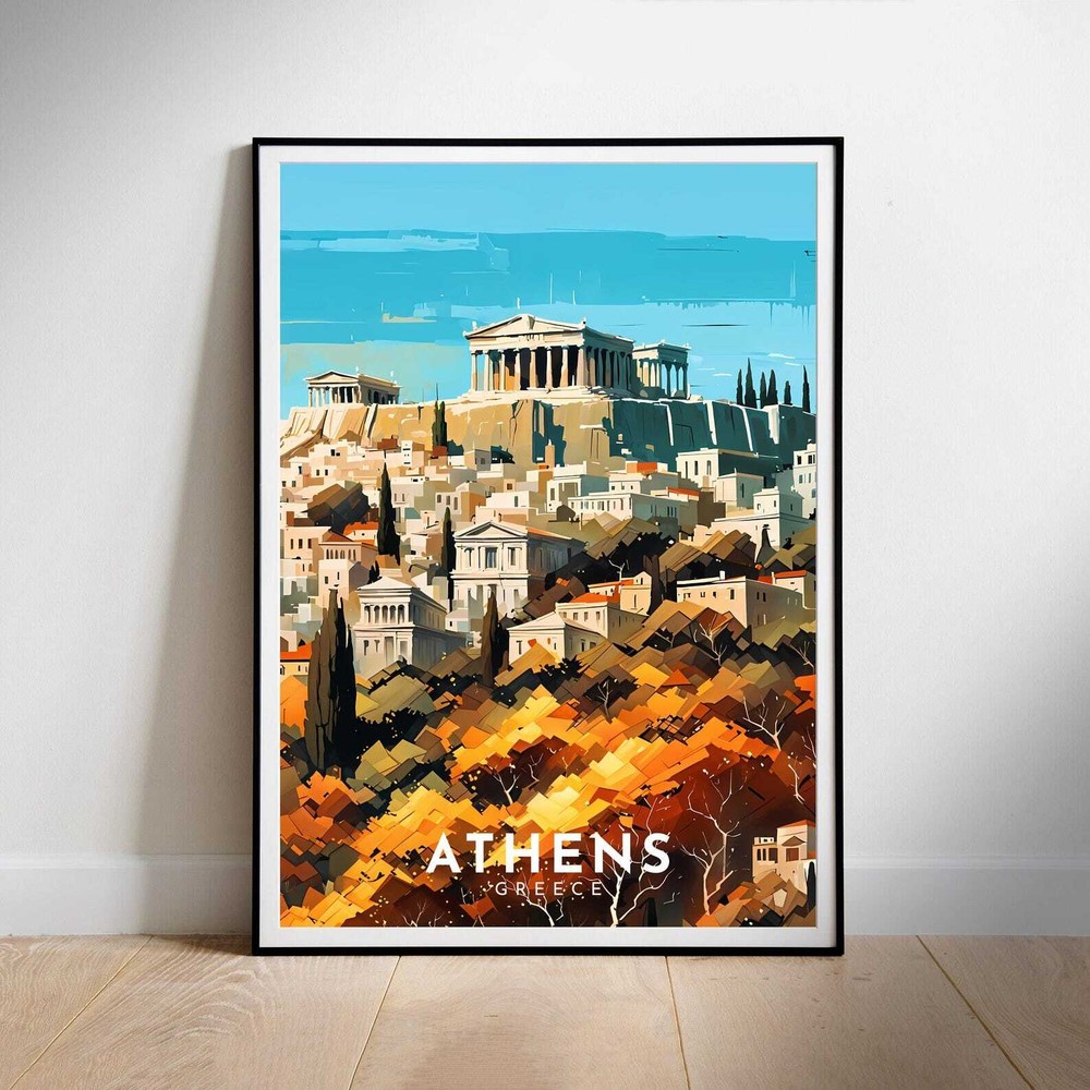 Printable Wall Art Athens Greece Retro Travel Poster Instant Hanging Decor New