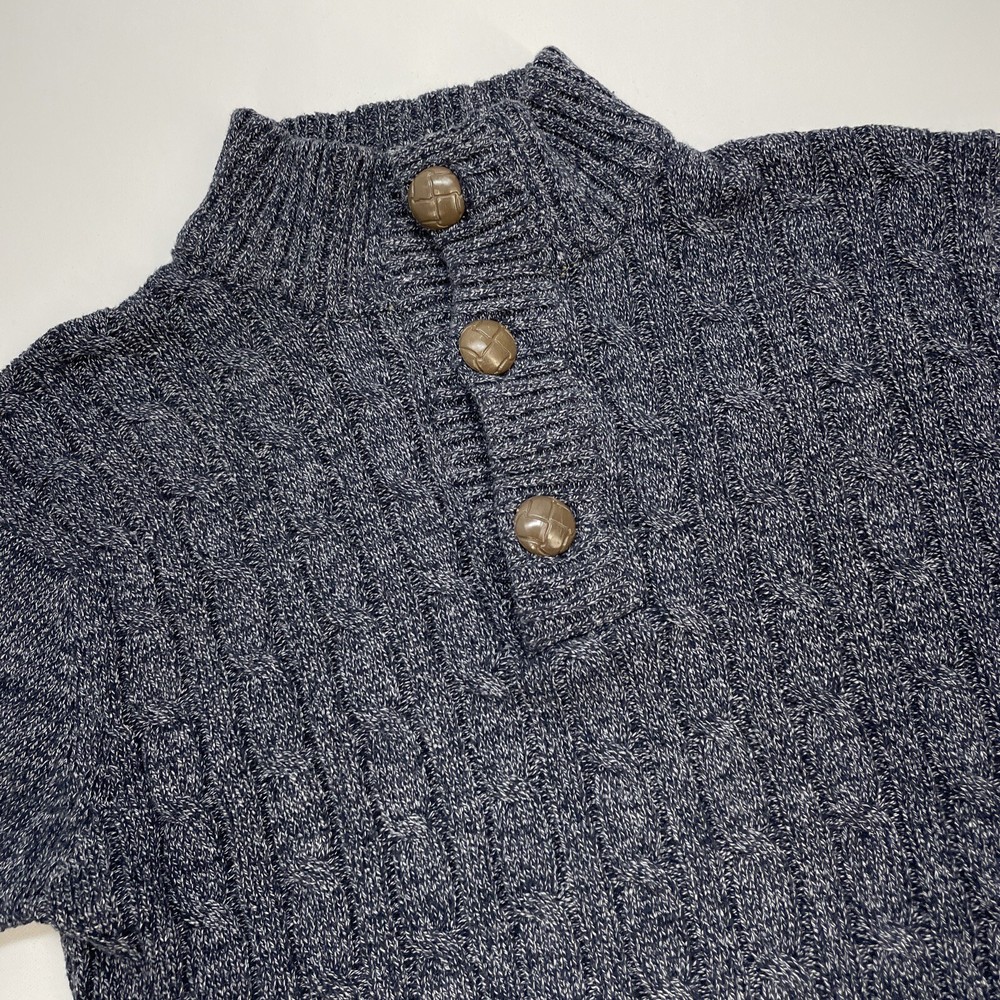 Kian D 3 Large Button Pullover Cable Front Sweater Womens L Navy Knit
