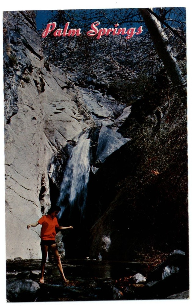 Tahquitz Falls ~ waterfall ~ Palm Springs California ~ 1950s postcard sku912