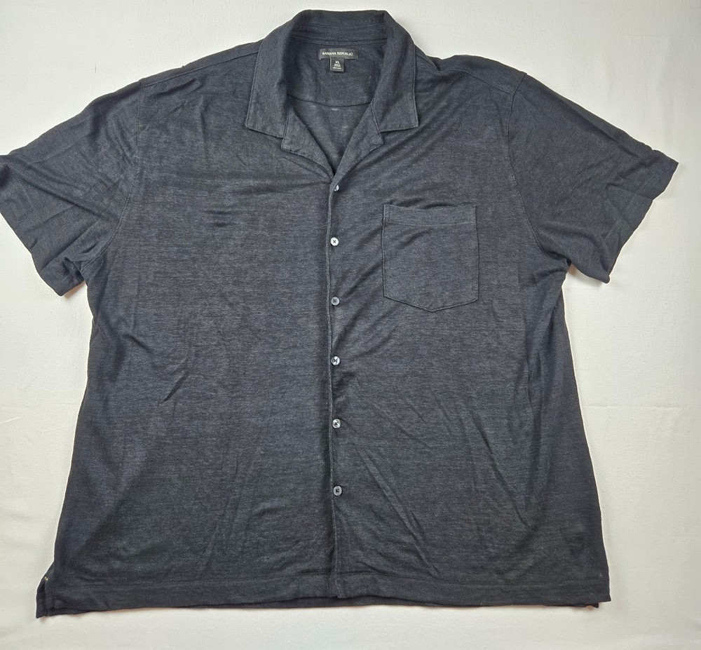 Banana Republic Men’s XL Black Linen Shirt Collar Camp Shirt Casual Button Up