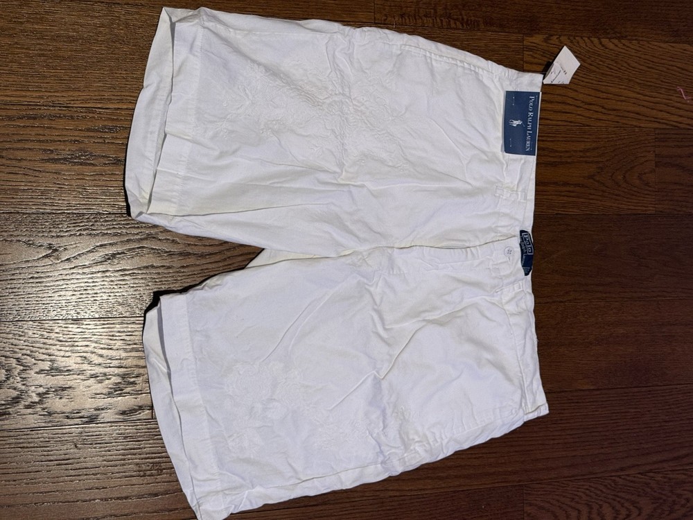 Polo Ralph Lauren Men’s White Embroidered Shorts 100% Cotton Size 40 NWT
