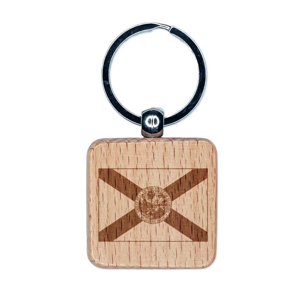 Florida State Flag Laser Engraved Wooden Keychain Charm Tag