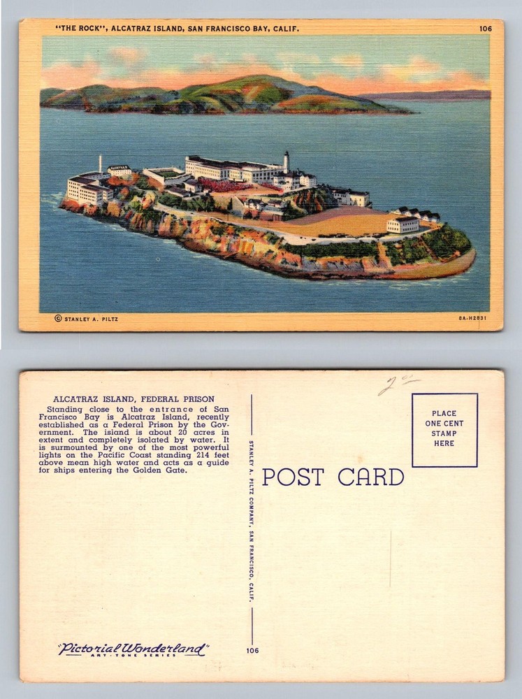 San Francisco, CA-California, Alcatraz Island The Rock Prison Vintage Postcard