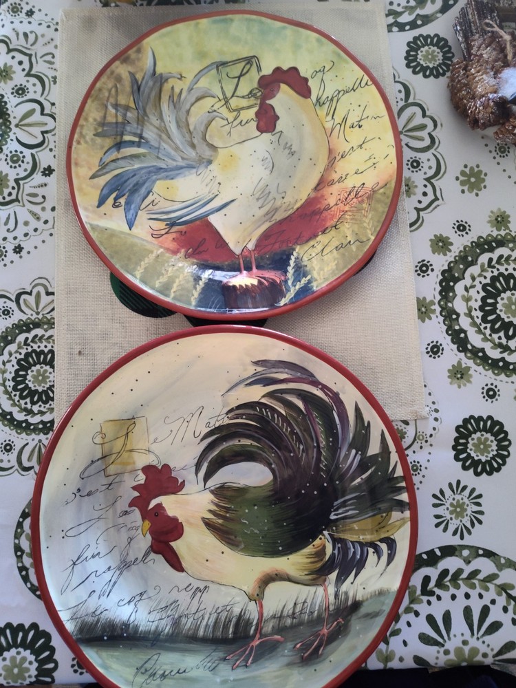 Certified International Susan Winget Rooster Dinner Plates Set of 2 Ceramic