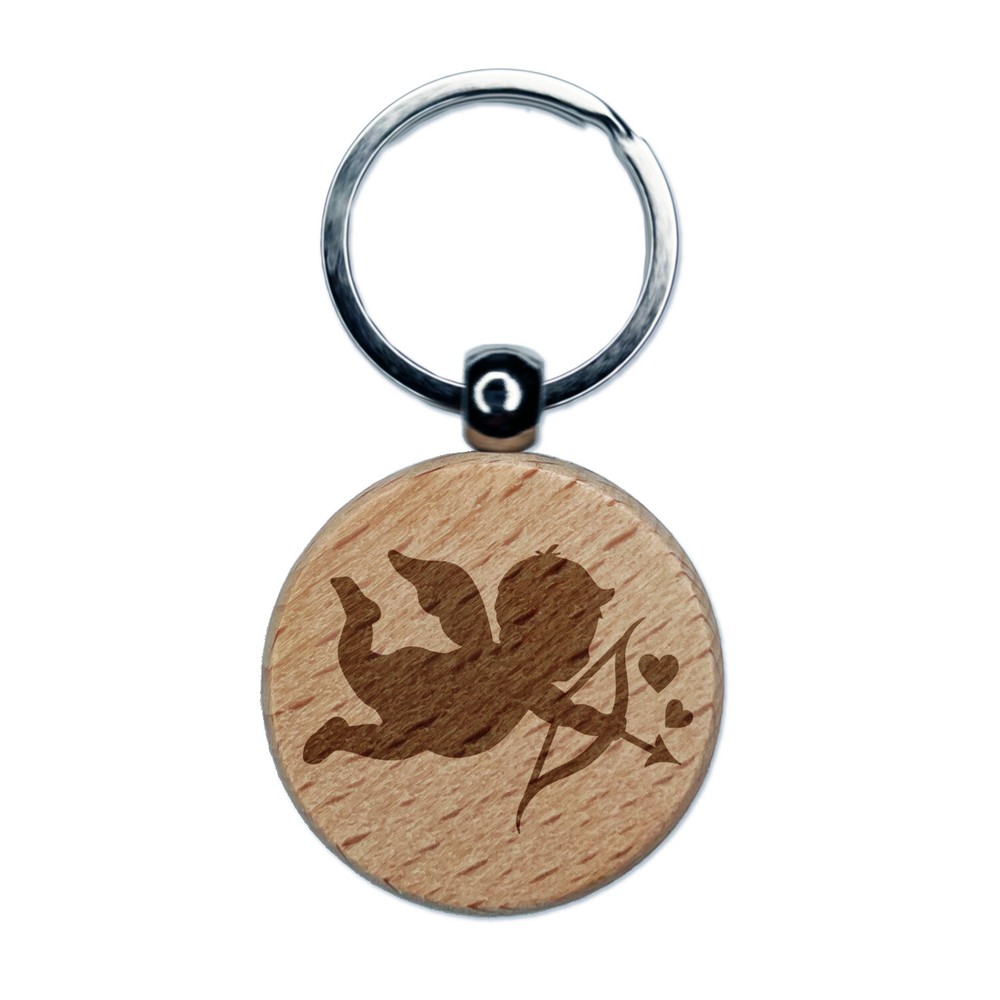 Cupid Arrow Heart Valentine Engraved Wood Keychain