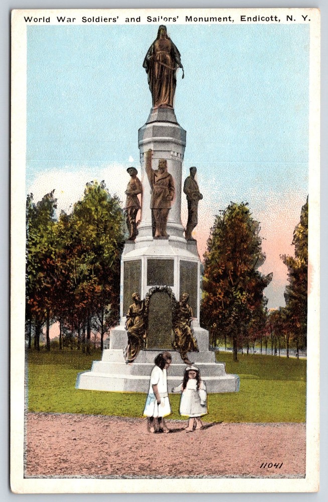 Military~Endicott New York~World War Soldiers & Sailors Monument~Vtg Postcard