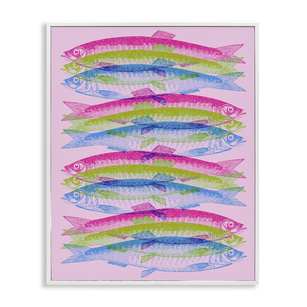 Stupell Industries Rainbow Layered Fish Framed Giclee Art Design by Daphne Po...