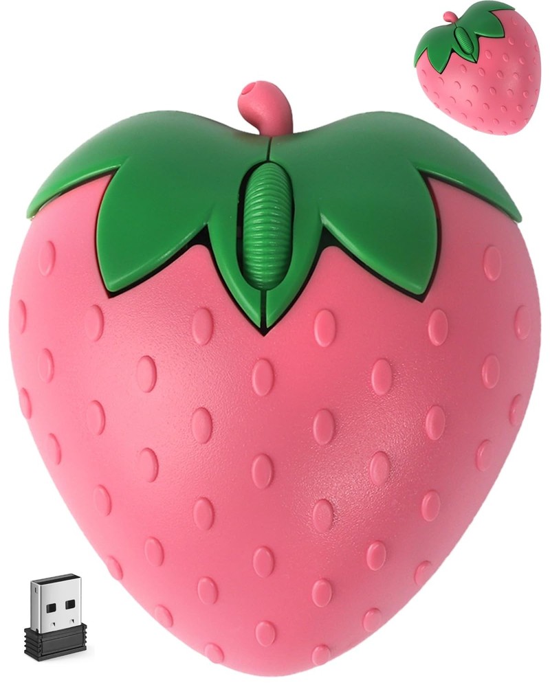 Cute Pink Strawberry Wireless Bluetooth Mouse Silent Portable Lightweight