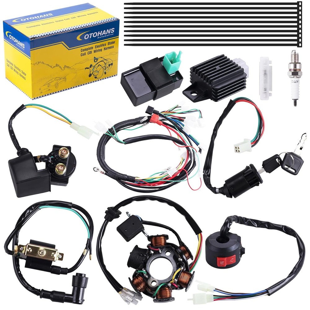 Complete Electrics Wiring Harness Coil Stator Solenoid Relay CDI Spark Plug...