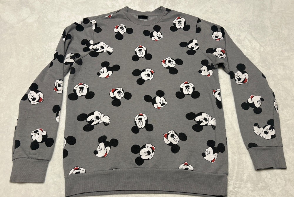 Disney Mickey Mouse Sweatshirt Sweater M Medium Womens Grey Pullover Crewneck