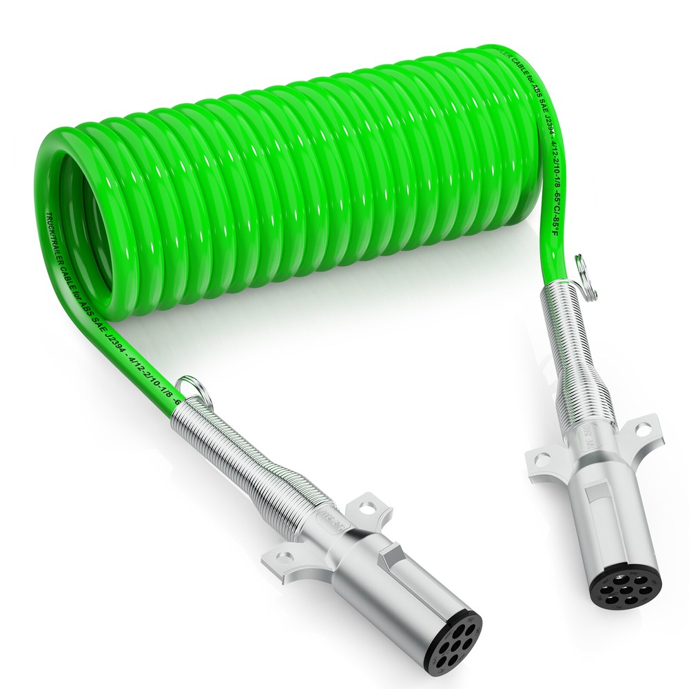 7 Way Coiled Trailer Cord 15FT ABS Electrical Power Cable Heavy-Duty SAE J560 US-image