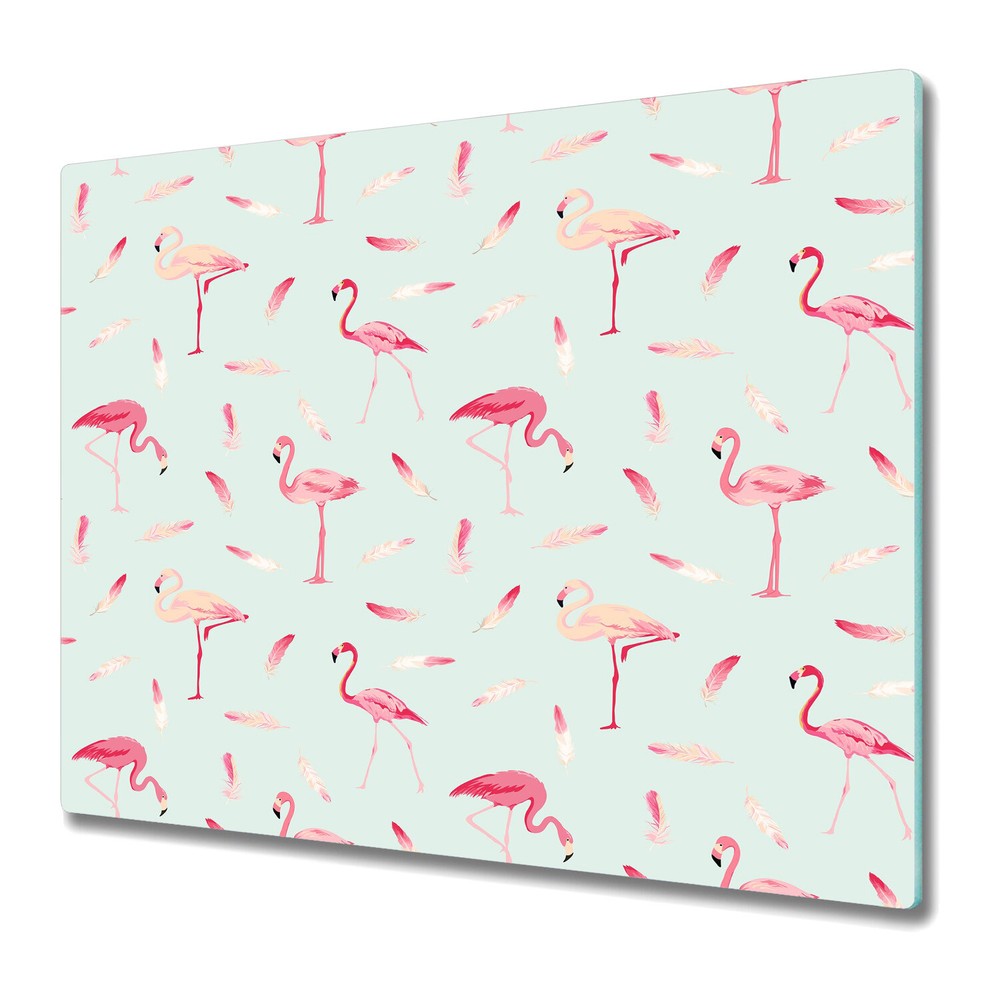 Glass Worktop Saver Kitchen Flamingo bird and feather pink and blue 60x52