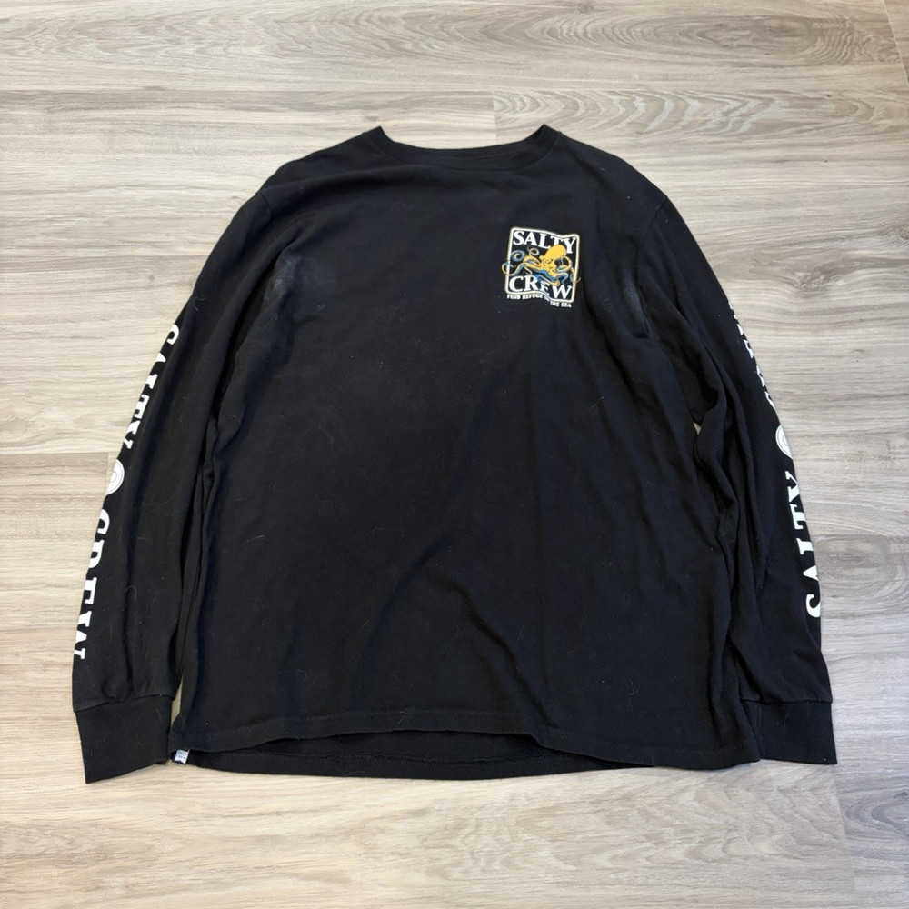 Salty Crew Men's Black Cotton Octopus Graphic Long Sleeve Tee Size L