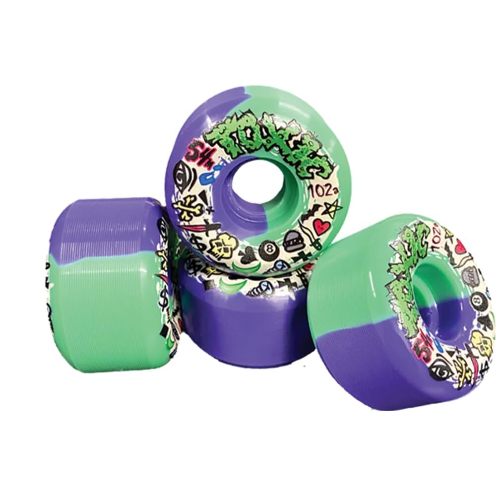 toxic Team 54mm 102A Green/Purple 50/50 Skateboard Wheels (Set of 4)