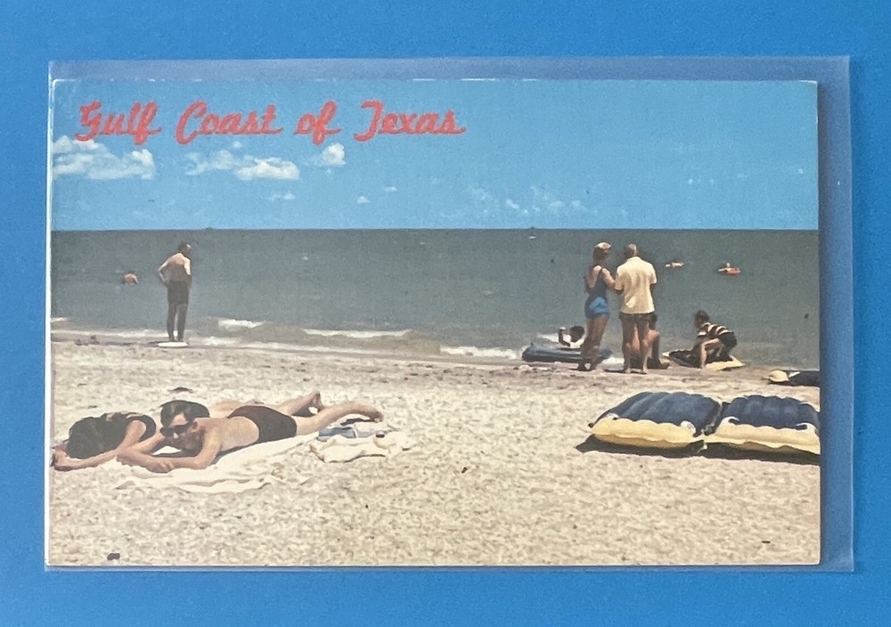 Texas TX Beach Coast Of Gulf Of Mexico Vintage Postcard Swimming