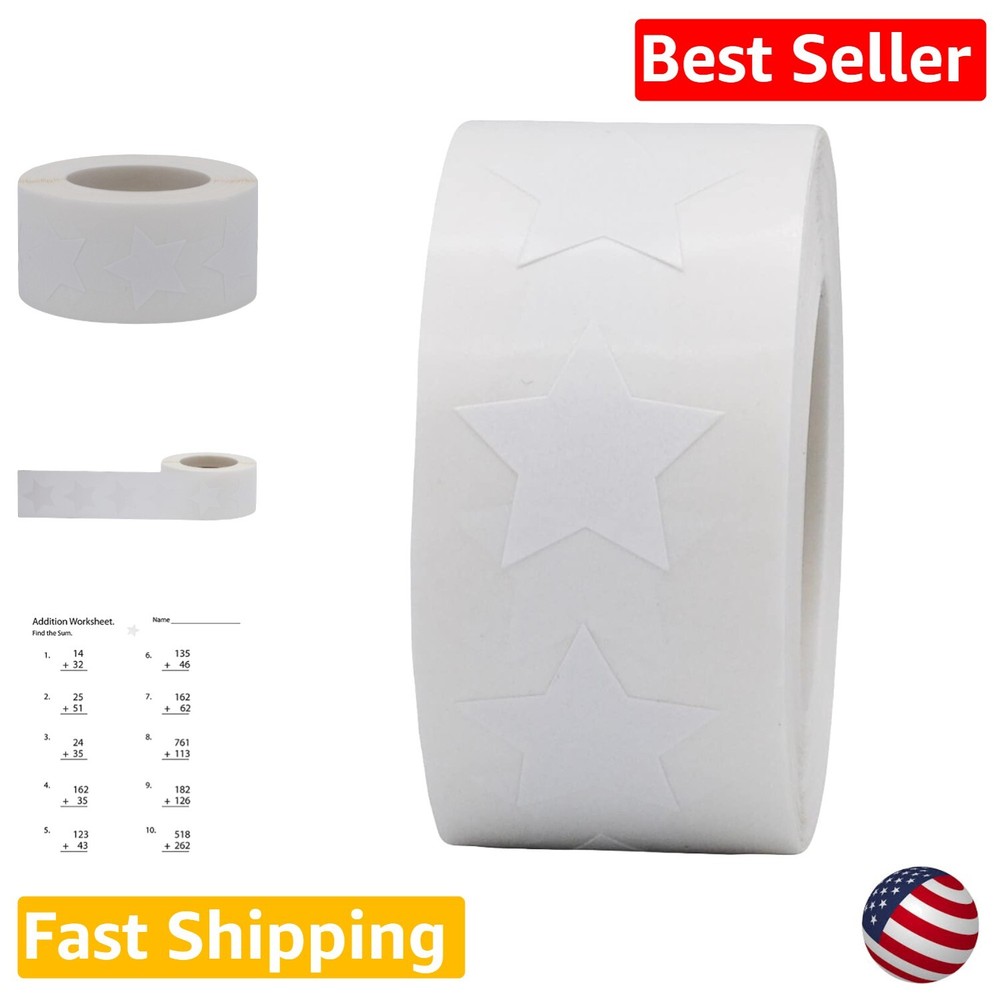 500 White Star Shape Stickers - 0.75 Inch Adhesive Labels for Crafts & Projects