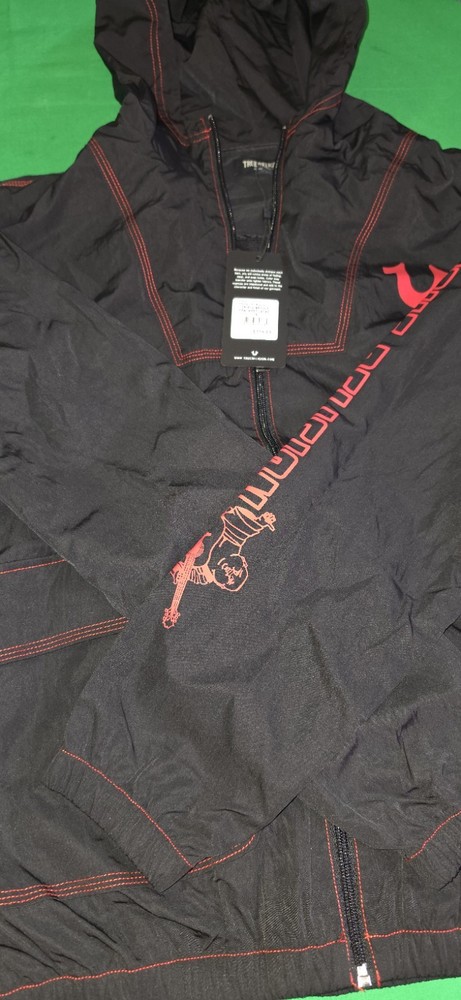 TRUE RELIGION Mens Small Triple Needle Contrast Black Full Zip Jacket $199