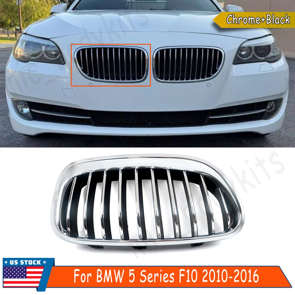 Right Front Bumper Kidney Grille Chrome Black For 10-16 BMW 5 Series F10 535i