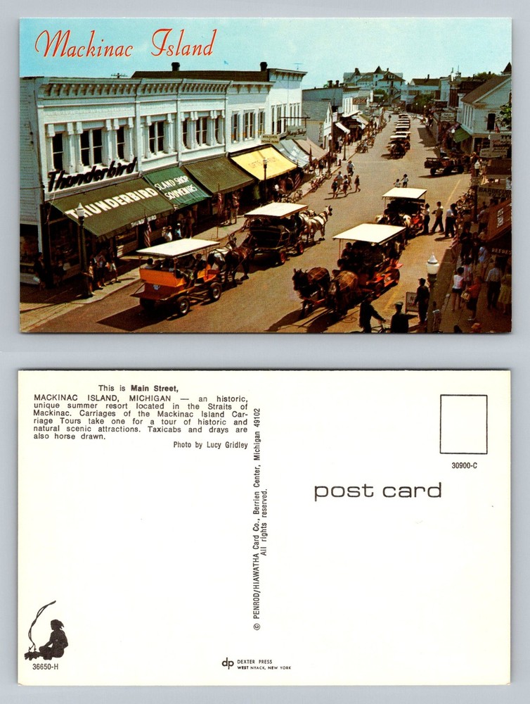 Mackinac Island, MI-Michigan, Main Street Horse Drawn Carriages Vintage Postcard