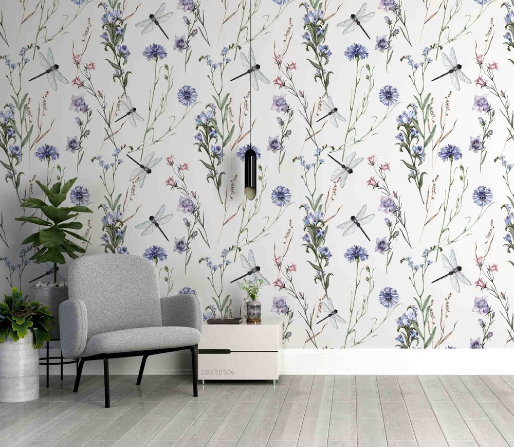 3D Flowers Dragonfly Pattern Wall Murals Wallpaper Murals Wall Sticker 2