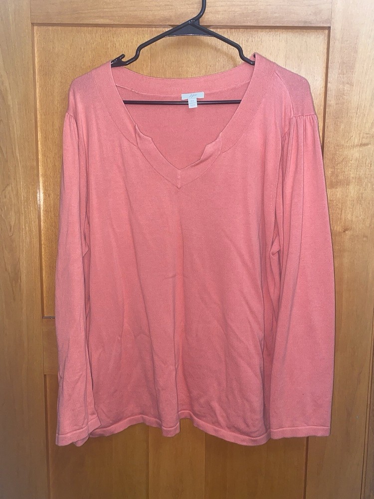 J Jill Womens 2X Long Sleeve Cotton Blouse in Soft Pink