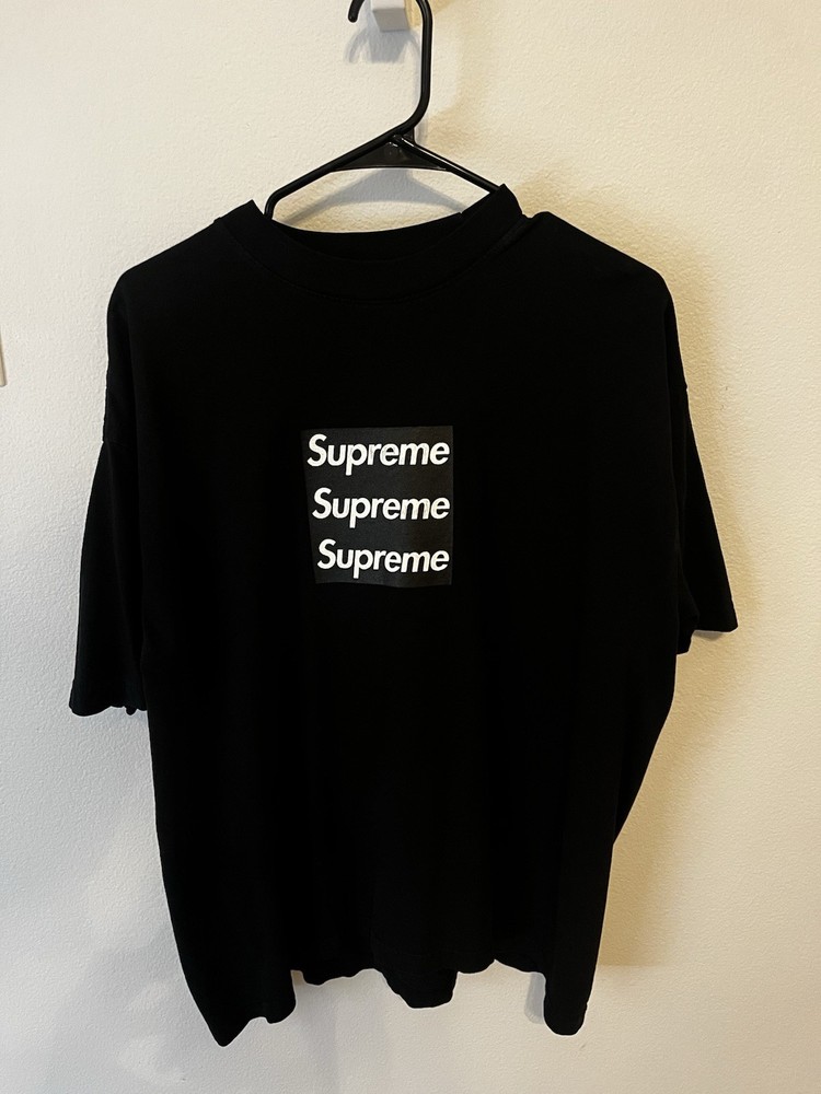 Asspizza Supreme Black Triple Box Logo Tee, 2022, Size Large