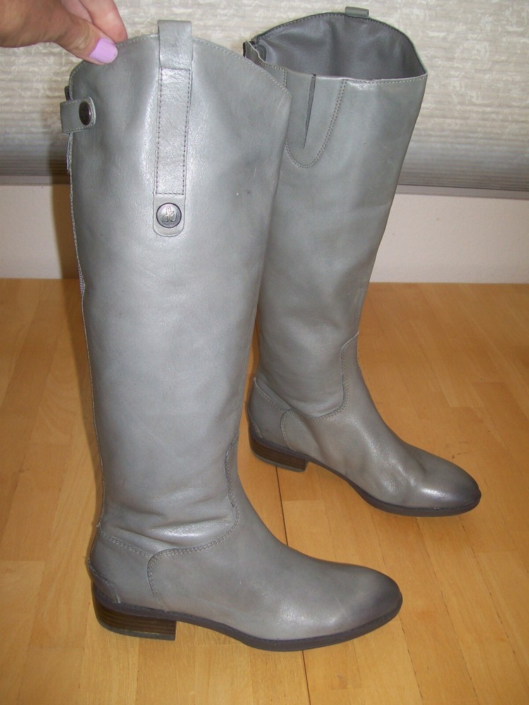 Sam Edelman Penny Grey Leather Knee-High Riding Boots Women’s Size 6.5