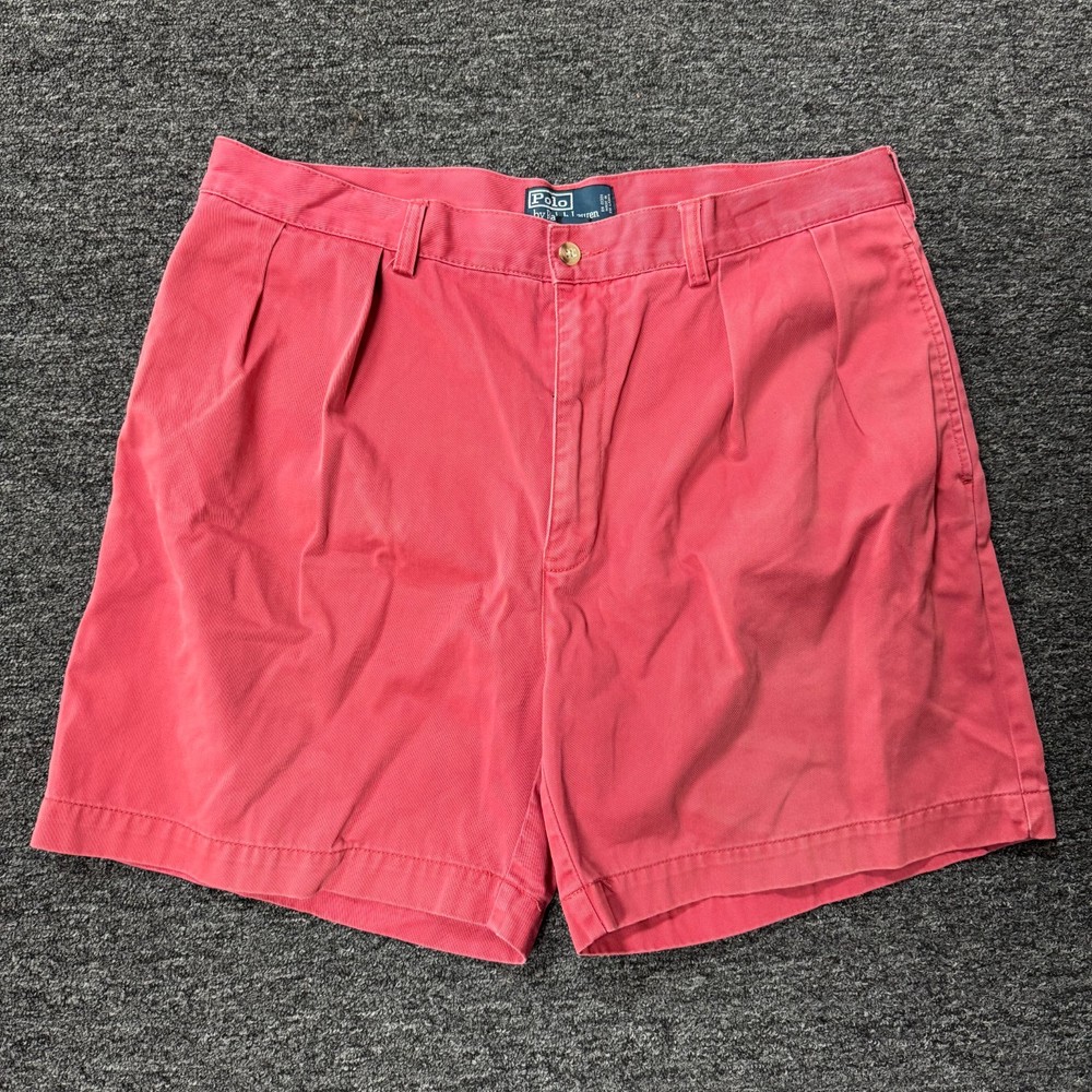 Vintage 90s Polo Ralph Lauren Chino Preppy Shorts Mens Sz 36 Pink Pleated