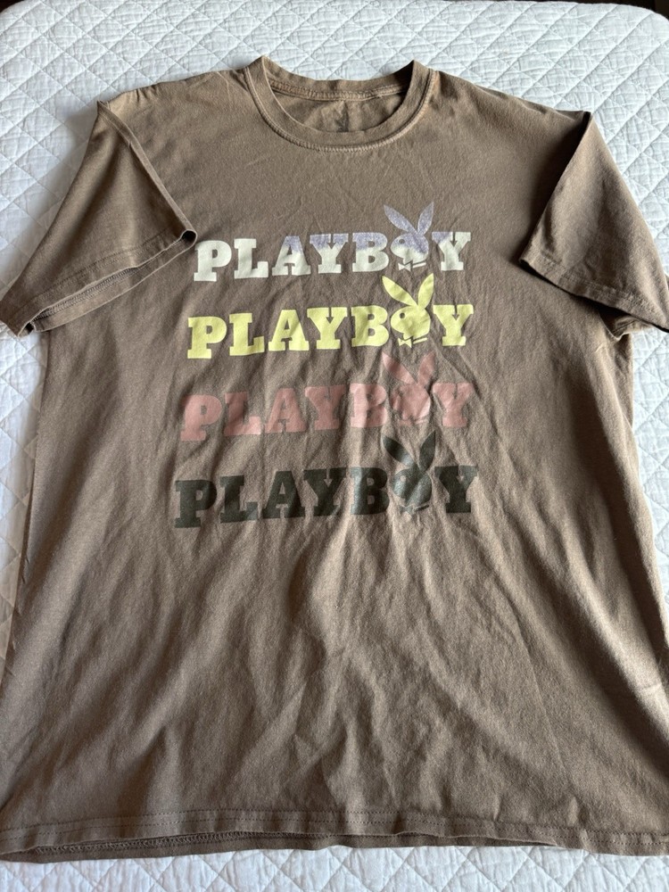 Playboy T Shirt Brown Large Warhol Style Note Small Spot At Neck (unnoticeable)