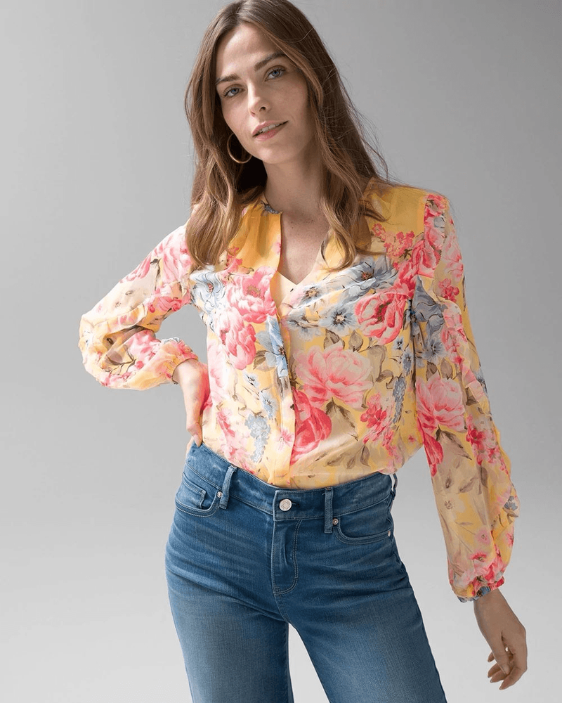 White House Black Market Ruffle Sleeve Blouse Cardigan