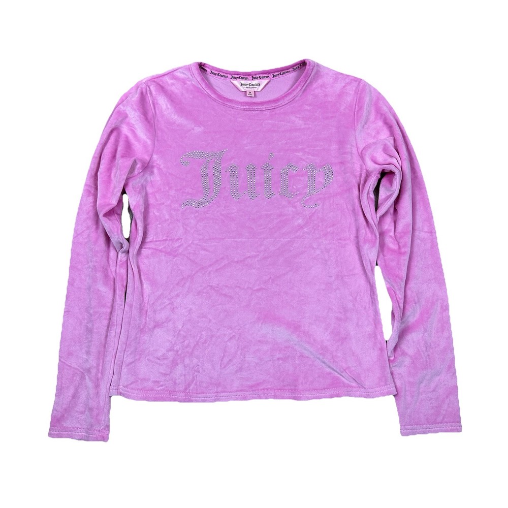 Juicy Couture Women M Pink Velour Rhinestone Logo Long Sleeve Sleepwear Top