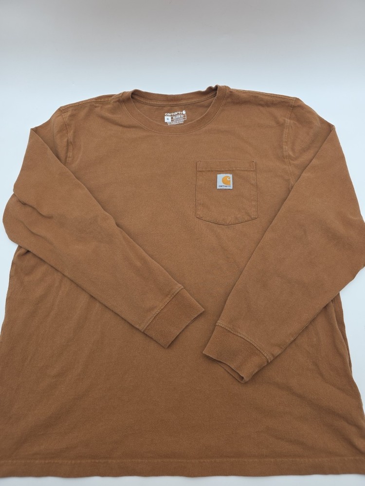Carhartt T-Shirt Men XL Brown Solid Pocket Longsleeve Logo ..#45259