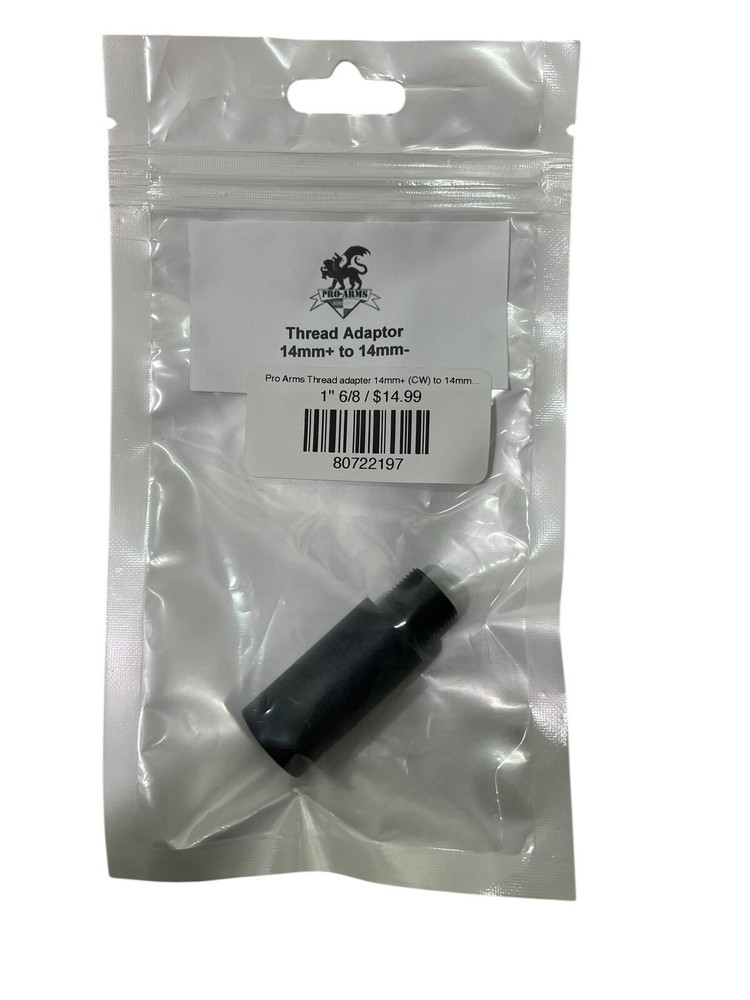 Pro Arms 14cw ID To 14ccw OD Thread Adapter/Barrel Extender 1” 6/8
