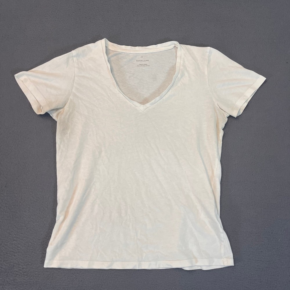 Everlane Shirt Womens XS White Organic Cotton V Neck Short Sleeve Tee Top Casual