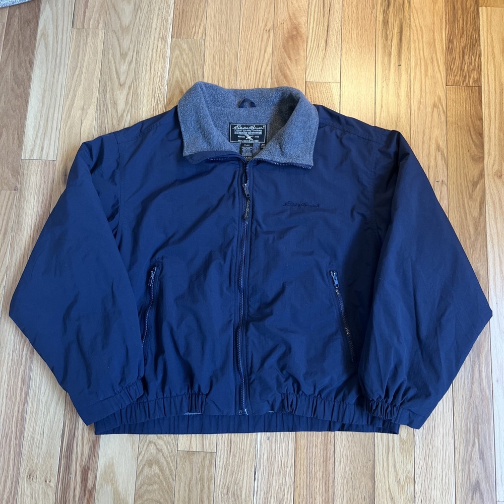 Eddie Bauer Polartec Mens Size Large Navy Fleece Lined Full Zip Softshell Bomber