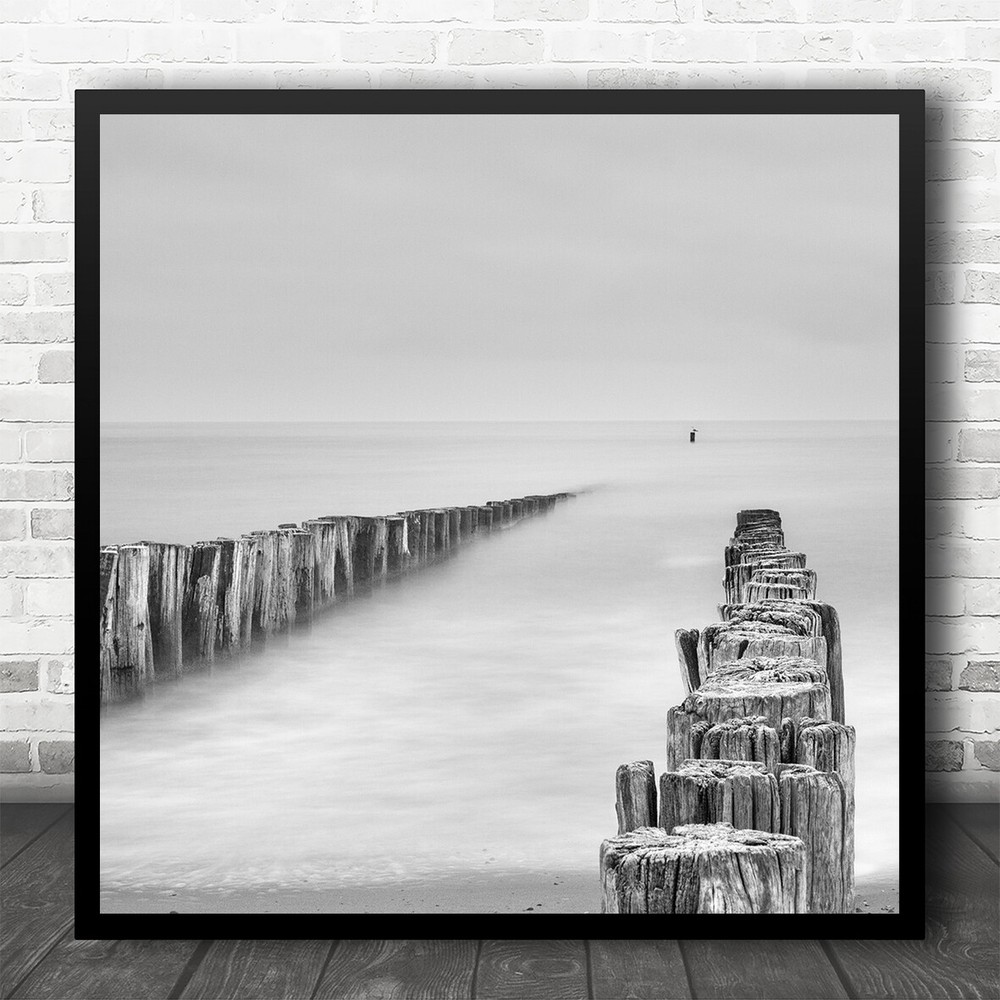 Sea Seagull Landscape Poles Wave Breaker Water Square Wall Art Print