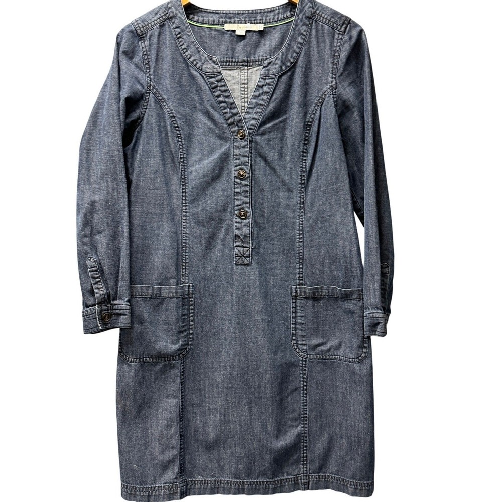 Boden Denim Chambray Dress Womens 6 Blue Popover Coastal Knee Length + Pockets