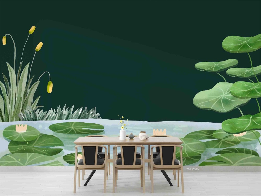 3D Lotus Pond Illustration Wall Murals Wallpaper Murals Wall Sticker