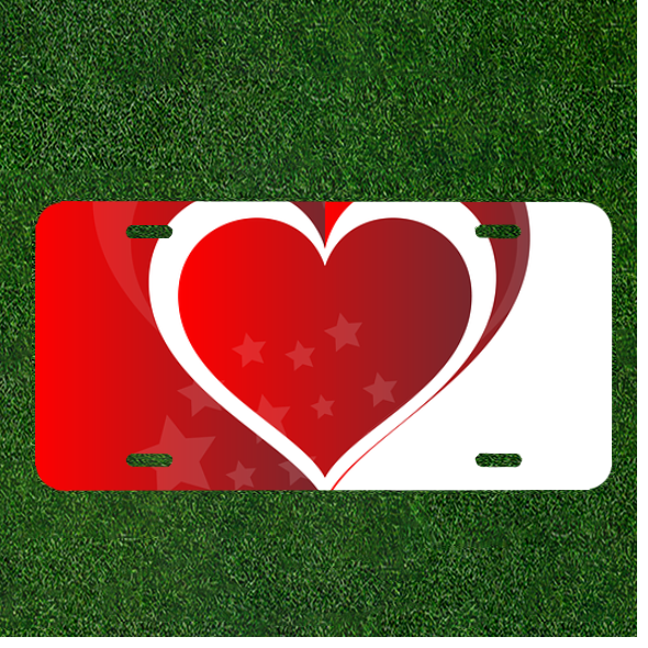 Custom Personalized License Plate Car Tag With Fancy Red And White Stars Heart