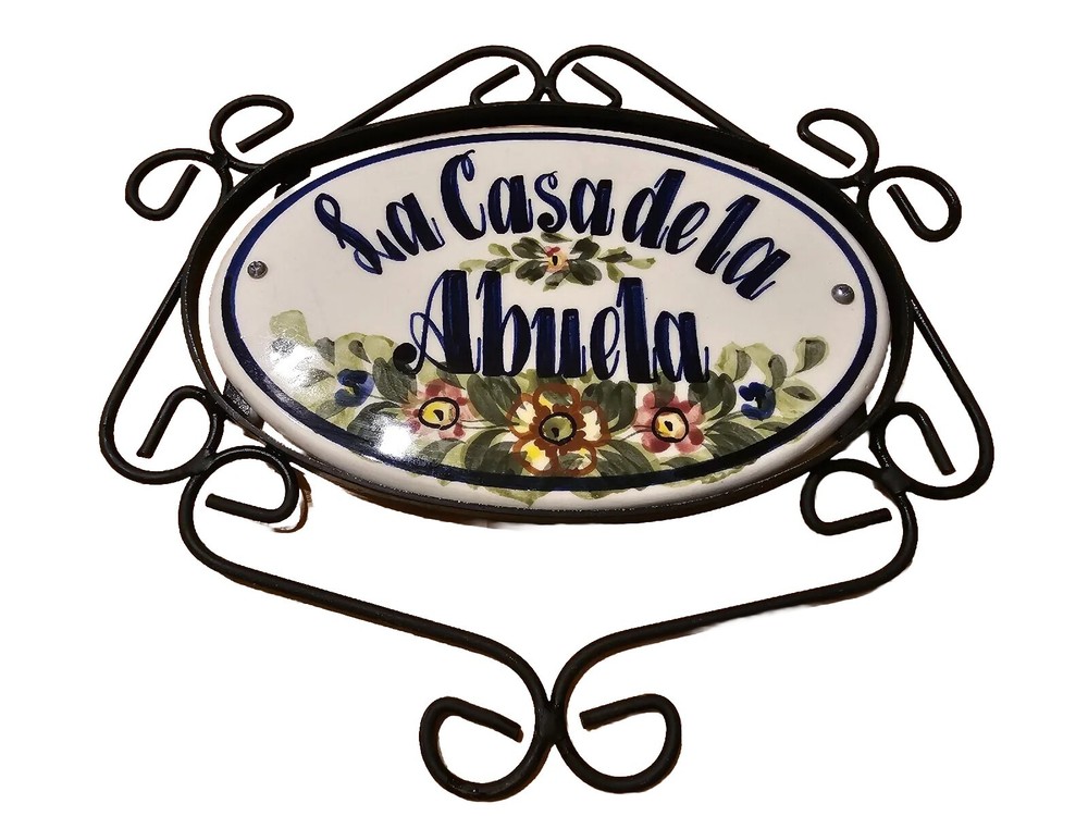 Hand-painted Mexican Talavera Pottery Casa de la Abuela Sign Wall Plaque-image