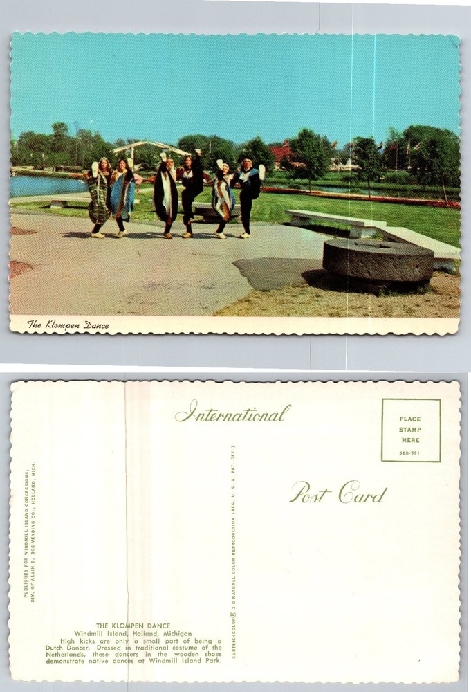 Klompen Dance Holland Michigan Windmill Island Park Dutch Dancers Postcard