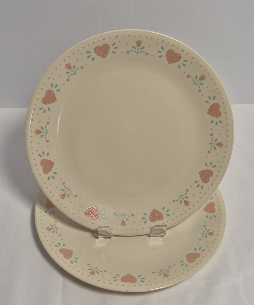 VINTAGE Corelle FOREVER YOURS SET OF 2 Pink Heart 10.25